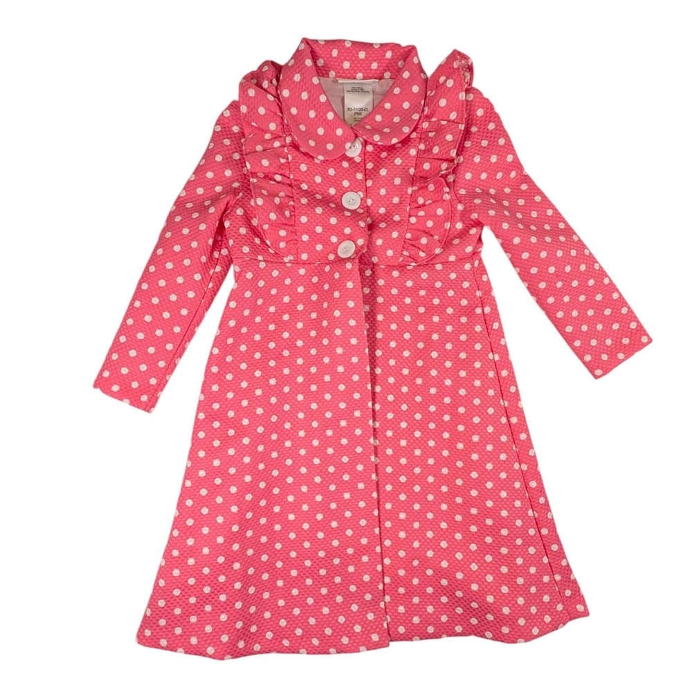 Bonnie Jean Girls Pink Polka Dot Ruffle Dress Coat 6X Spring Summer Lightweight